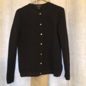 Lands End Black Cotton Sweater Cardigan  Size S (6-8)